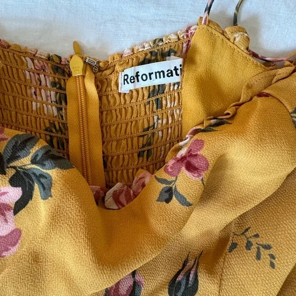 Reformation Enya Floral Dress Yellow 0 - Picture 4 of 6
